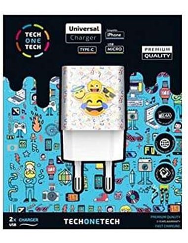 TechOneTech - Chargeur mural Emojitech Smile Double USB-A - Haute performance