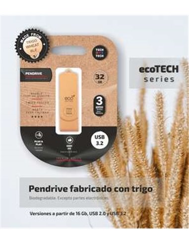 TechOneTech - Mémoire ecoTech USB 3.2 32 Go (Pendrive) - Fabriquée avec de la paille de blé