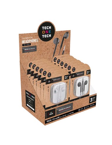 TechOneTech - Ear Tech Display de 12 Écouteurs Intra-auriculaires - Microphone Intégré - Mini Jack 3,5 mm - Assistant Vocal - Câ