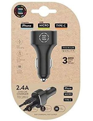 TechOneTech - Chargeur de voiture double USB-A - Haute performance