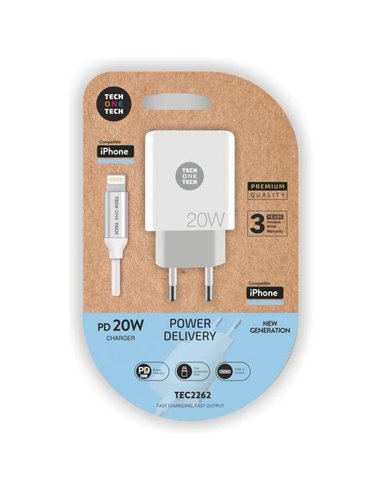 TechOneTech - Chargeur mural PD 20W + câble USB-C vers Lightning