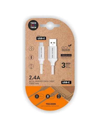 TechOneTech - Câble USB-A Mâle vers USB-C Mâle - Enduit de Nylon Tressé - Longueur 1m