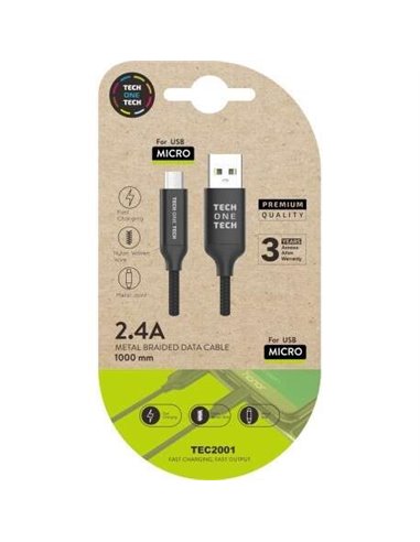 TechOneTech - Câble USB-A Mâle vers Micro-USB Mâle 1m - Enduit de Nylon Tressé