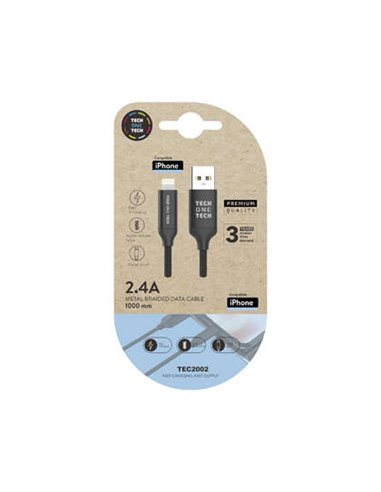 TechOneTech - Câble USB-A Mâle vers Lightning Mâle 1m - Enduit de Nylon Tressé