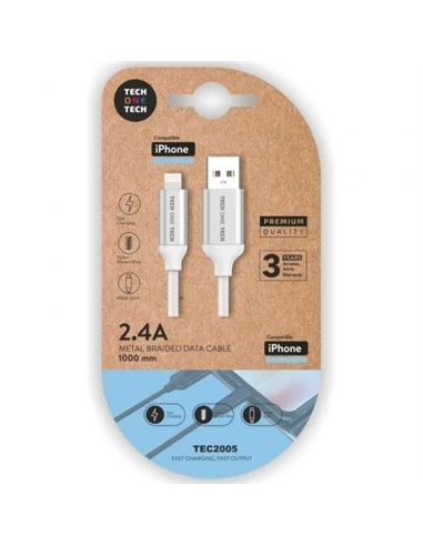 TechOneTech - Câble USB-A Mâle vers Lightning Mâle 1m - Enduit de Nylon Tressé