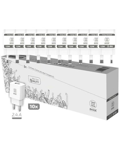 TechOneTech - Basik Pack de 10 Chargeurs Muraux 1 Port USB 12W