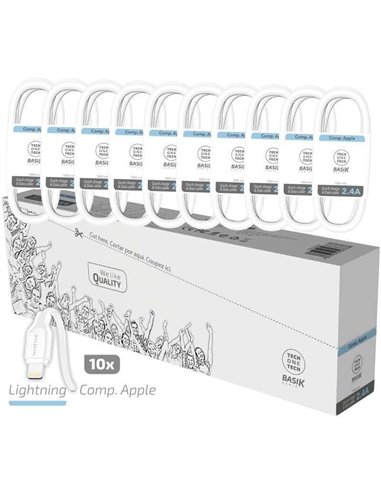 TechOneTech - Basik Pack de 10 Câbles USB Mâle - Lightning Mâle - Longueur 1m