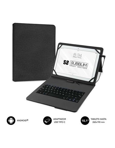 SubBlim - Keytab Pro USB - Clavier avec étui universel pour tablettes - Confort et flexibilité de frappe - Angle idéal pour écri