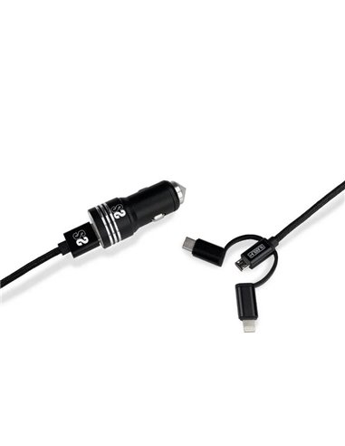 SubBlim - Chargeur de voiture double USB - Longueur 1 m - Charge rapide jusqu'à 2 400 Amp/12 W - Extérieur en fibre de nylon dur