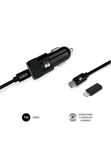 SubBlim - Double Chargeur Voiture PD20W+QC3.0+Câble C vers C/Lightning - Chargement Rapide - 2 Ports USB C + USB A - Câble USB C