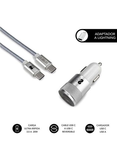 SubBlim - Double Chargeur Voiture PD20W+QC3.0+Câble C vers C/Lightning - 20W - Charge rapide simultanée - Câble USB C Réversible