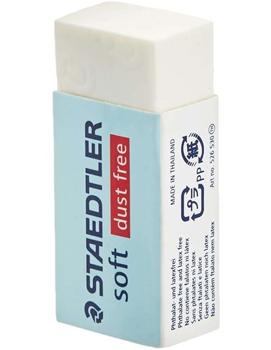 Staedtler - Gomme Soft 526 S30 - Plastique - Nettoyage maximum - Bande de protection - Ne décolore pas le papier - Couleur blanc