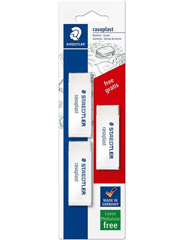 Staedtler - Rasoplast 526 Pack de 3 Gommes - Gomme de Haute Qualité - Déchet Minimum - Couleur Blanc