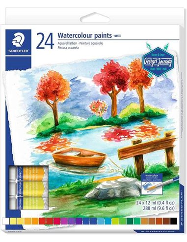 Staedtler - Paquet de 24 tubes d'aquarelle de 12 ml - Couleurs vives - Utilisation sur papier aquarelle ou carton - Couleurs ass