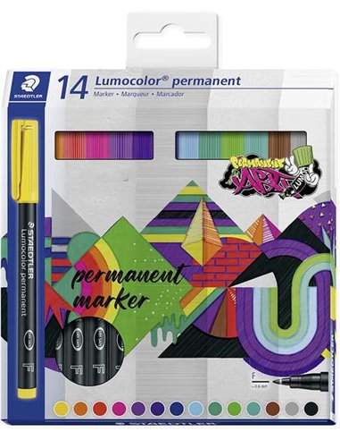 Staedtler - Pack de 14 marqueurs permanents - Course 0,6 mm - Résistant aux taches et à l'eau - Séchage rapide - Couleurs assort