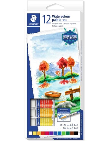 Staedtler - Paquet de 12 tubes d'aquarelle de 12 ml - Couleurs vives - Utilisation sur papier ou carton aquarelle - Couleurs ass