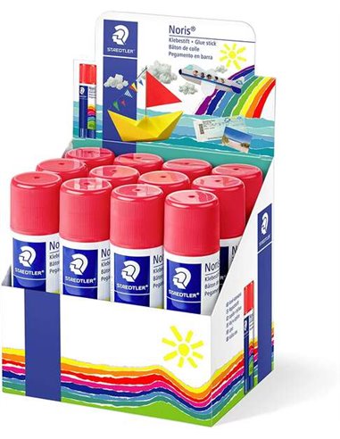 Staedtler - Noris Présentoir de 12 Bâtons de Colle 40gr - Sans Solvant - Usage Scolaire - Colle Papier, Carton, Tissu, etc.