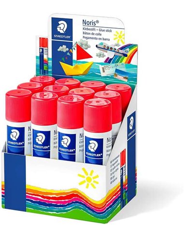 Staedtler - Noris Présentoir de 12 Bâtons de Colle 20gr - Sans Solvant - Usage Scolaire - Colle Papier, Carton, Tissu, etc.