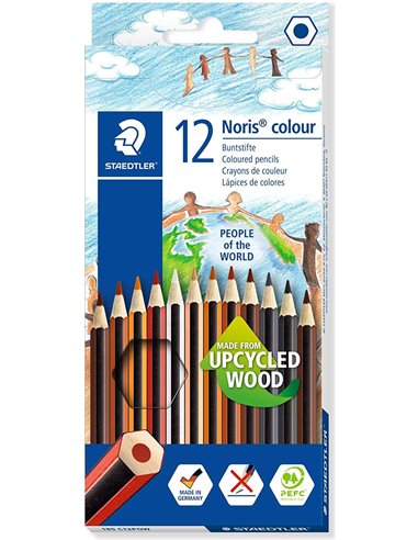 Staedtler - Noris Color 185 People of the World Pack de 12 crayons de couleur hexagonaux - En Wopex - Très résistants - Inspirés