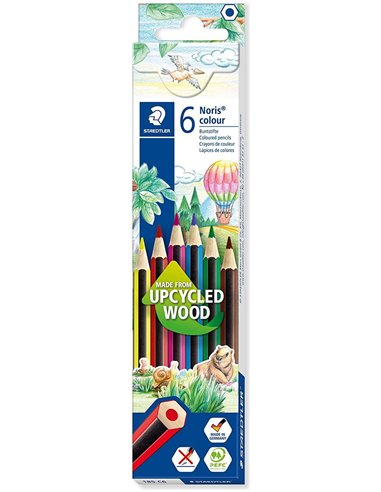 Staedtler - Noris Color 185 Lot de 6 crayons de couleur hexagonaux - Résistance à la rupture - Matériau Wopex - Couleurs assorti