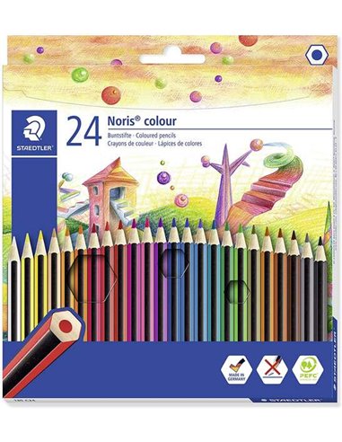 Staedtler - Noris Color 185 Lot de 24 crayons de couleur hexagonaux - En Wopex - Très résistant - Bois issu de sources durables 