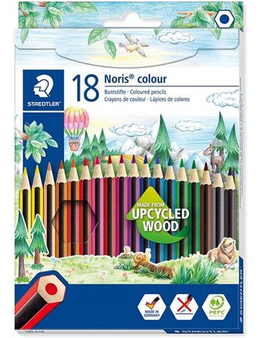 Staedtler - Noris Color 185 Lot de 18 crayons de couleur hexagonaux - Résistance à la rupture - Couleurs assorties