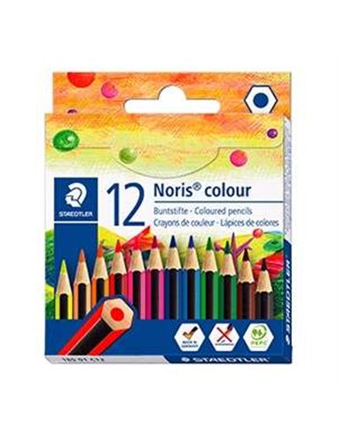 Staedtler - Noris Color 185 Lot de 12 crayons de couleur hexagonaux - Résistance à la rupture - Matériau Wopex - Couleurs assort