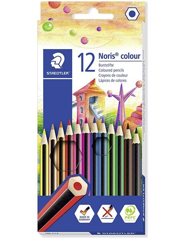 Staedtler - Noris Color 185 Lot de 12 crayons de couleur hexagonaux - En Wopex - Très résistant - Bois issu de sources durables 