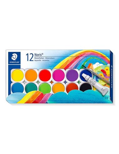 Staedtler - Noris 888 12 godets aquarelle + tube en zinc blanc + pinceau - miscibles entre eux - couleurs assorties