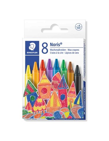 Staedtler - Noris 220 Pack de 8 Cires Rondes - Diamètre 8mm - Résistance à la Casse - Couleurs Assorties