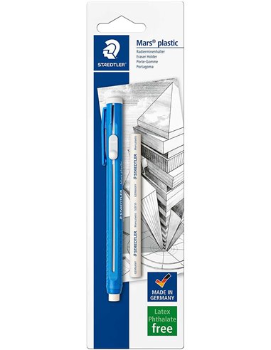 Staedtler - Mars Plastic 528 50 Pack de 1 Pot à Crayons Forme Crayon + 1 Caoutchouc de Rechange - Avec Curseur pour Glisser le C