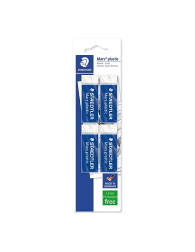 Staedtler - Mars Plastic 526 50 Pack de 4 Gommes - Plastique - Haute Précision - Couleur Blanc