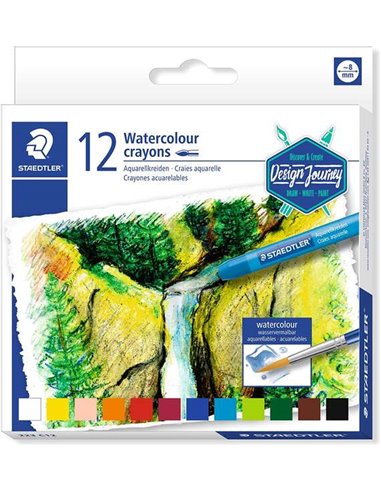 Staedtler - Crayons Aquarelle 223 Paquet de 12 Crayons de Cire - Facile à mélanger - Extrêmement Opaque - Couleurs Assorties