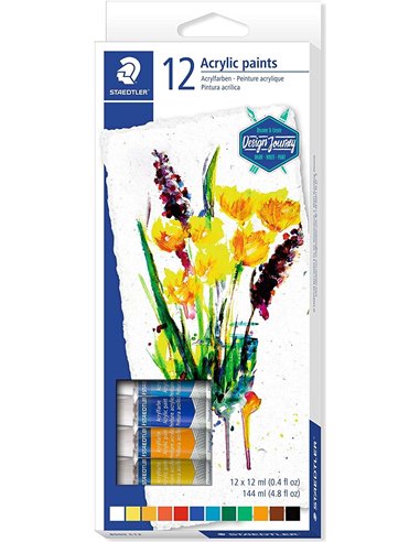 Staedtler - 8500 Pack de 12 tubes de peinture acrylique - Facile à mélanger - Pour une grande variété de surfaces - Couleurs ass