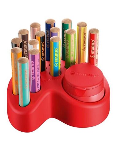 Stabilo - Set de table Woody 3 en 1 15 crayons de couleur + taille-crayon avec récipient - 10x Woody 3 en 1, 2x Woody 3 en 1 Pas