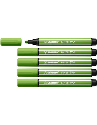 Stabilo - Marqueur Pen 68 MAX - Pointe en fibre biseautée - Course entre 1 et 5 mm environ. - Encre à base d'eau - Couleur vert 