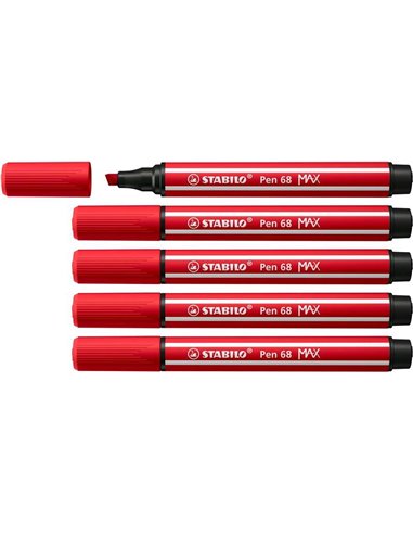 Stabilo - Marqueur Pen 68 MAX - Pointe en fibre biseautée - Course entre 1 et 5 mm environ. - Encre à base d'eau - Couleur rouge