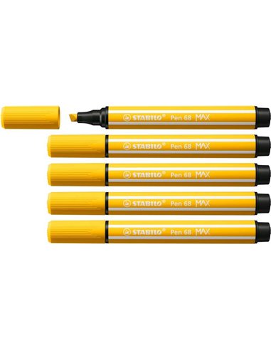 Stabilo - Marqueur Pen 68 MAX - Pointe en fibre biseautée - Course entre 1 et 5 mm environ. - Encre à base d'eau - Couleur jaune