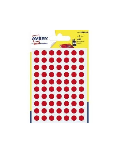 AVERY Sachet de 490 pastilles Ø8 mm. Ecriture manuelle. Coloris rouge.