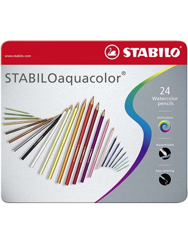 Stabilo - Aquacolor Pack de 24 Crayons de Couleur - Mine 2,8 mm - Aquarelle - Couleurs Assorties