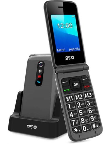 SPC - Téléphone portable avec bouton SOS - Téléphone à clapet pour personnes âgées - Bouton d'urgence - Gros boutons et touches 