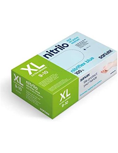 Santex - Nitriflex Bleu Pack de 100 Gants d'examen en Nitrile Taille XL - 3,5 grammes - Sans poudre - Sans latex - Non stériles 