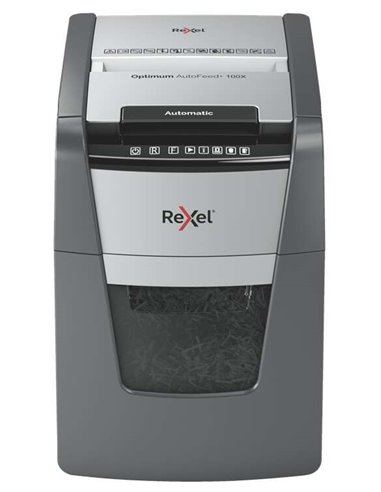 Rexel - Destructeur de particules automatique Optimum AutoFeed 100X - 34L - Alimentation automatique 100 feuilles - Fente manuel