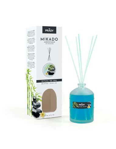 Prady - Désodorisant Mikado Rituel SPA - Bouteille en verre de 100 ml et baguettes de diffusion