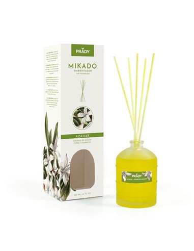 Prady - Désodorisant Mikado Fleur d'Oranger - Flacon en verre de 100 ml et baguettes diffuseurs