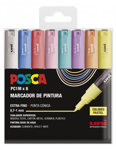 Posca - Étui de 8 marqueurs peinture PC1M/8C - Pointe conique 0,7 mm - Encre à base d'eau - Non permanent - Résistant à la lumiè