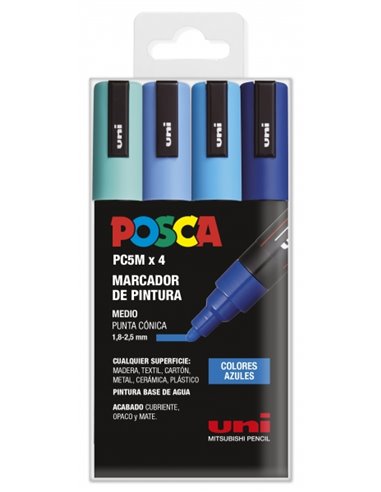 Posca - PC-5M Etui de 4 Marqueurs Peinture - Pointe Bullet 1,8-2,5 mm - Encre à Base d'Eau - Résistant à la Lumière - Couleurs A