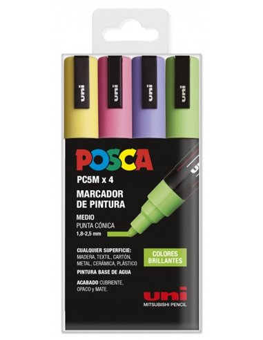 Posca - PC-5M Etui de 4 Marqueurs Peinture - Pointe Bullet 1,8-2,5 mm - Encre à Base d'Eau - Résistant à la Lumière - Couleurs A