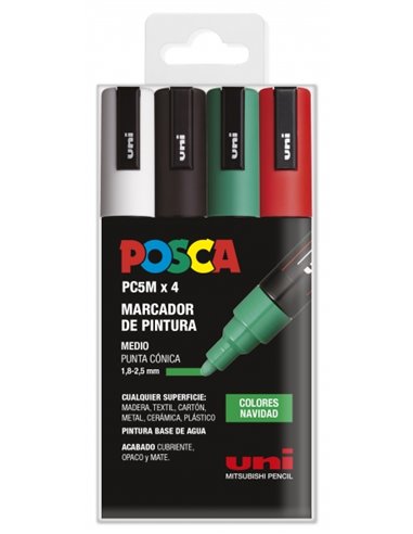 Posca - PC-5M Etui de 4 Marqueurs Peinture - Pointe Bullet 1,8-2,5 mm - Encre à Base d'Eau - Résistant à la Lumière - Couleurs A