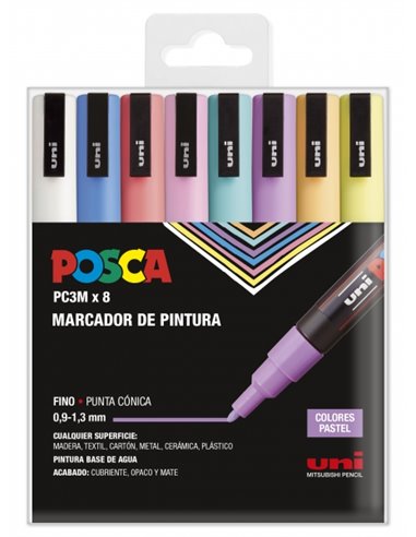 Posca - Marqueur peinture PC-3M/8C - Pointe conique 0,9-1,3 mm - Encre à base d'eau - Non permanent - Résistant à la lumière - I